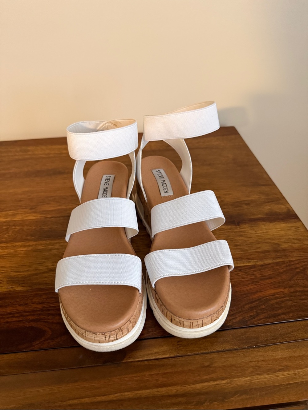 Steve Madden White Elastic Strap Platform Sandals
